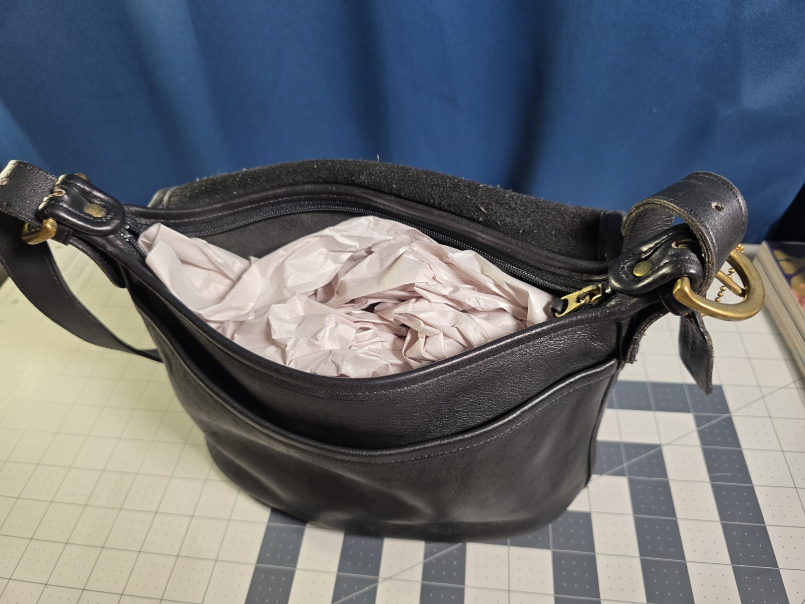 Vtg Coach Fletcher 4150 Black Leather Purse, Flap Shoulder Crossbody Bag Cowhide