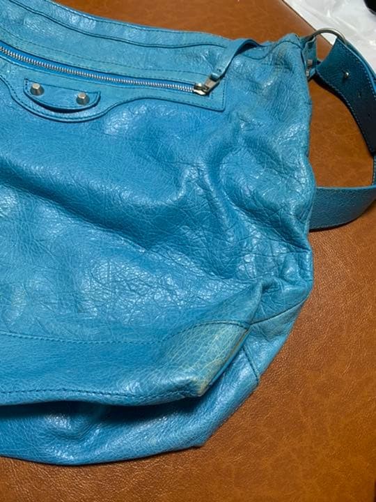Balenciaga Crossbody Bag Motocross Classic Hip Blue Leather Size: W:16×H:14 in.