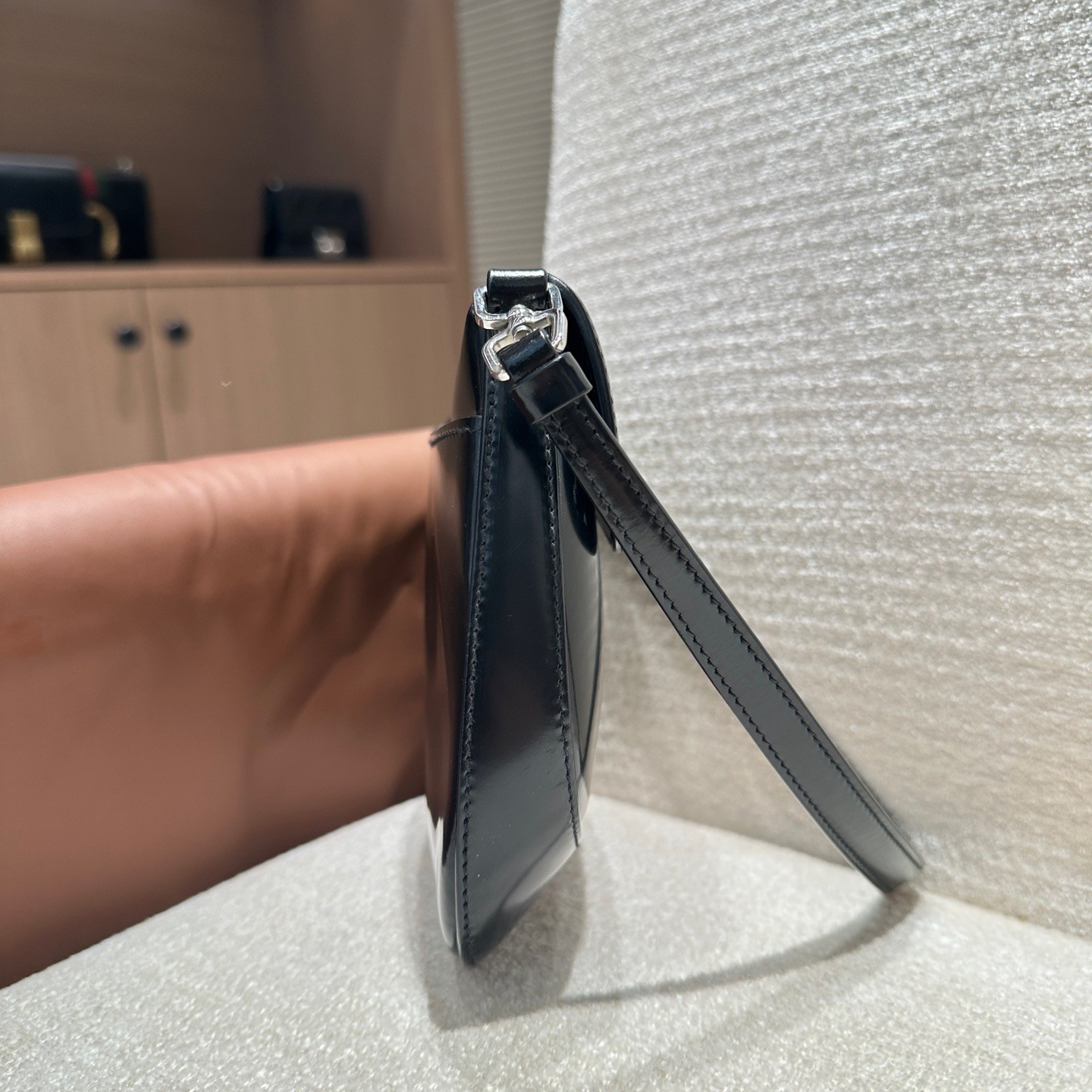 100%AUTH Prada Cleo Flap Shoulder Bag Small Smooth Black Leather Silver Hardware