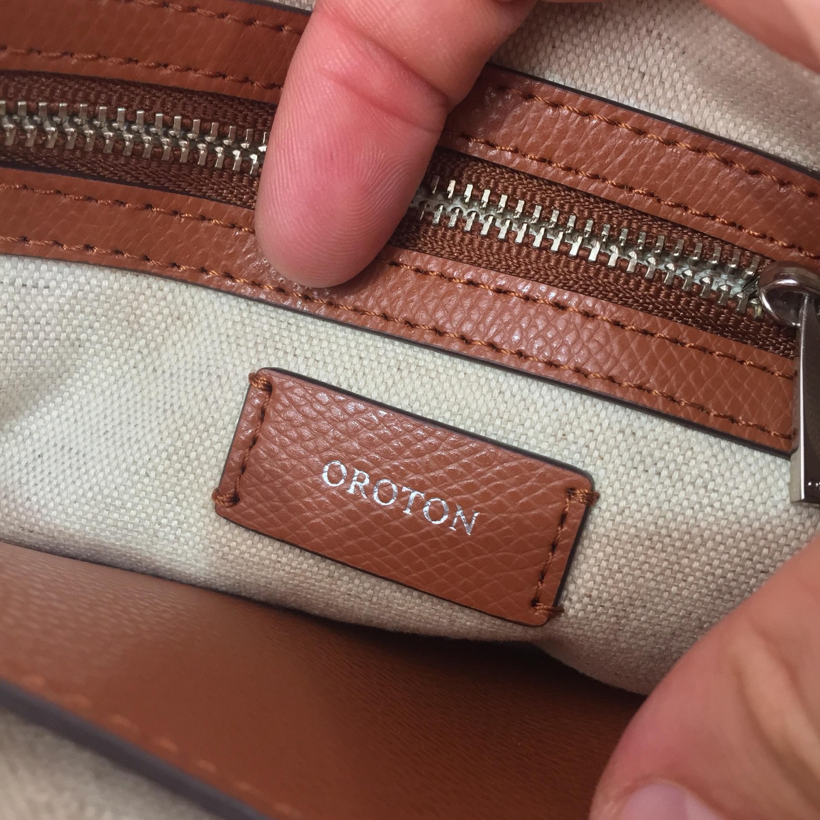 Oroton Muse Small Three Pocket Day Bag Tan Brown Leather 134081