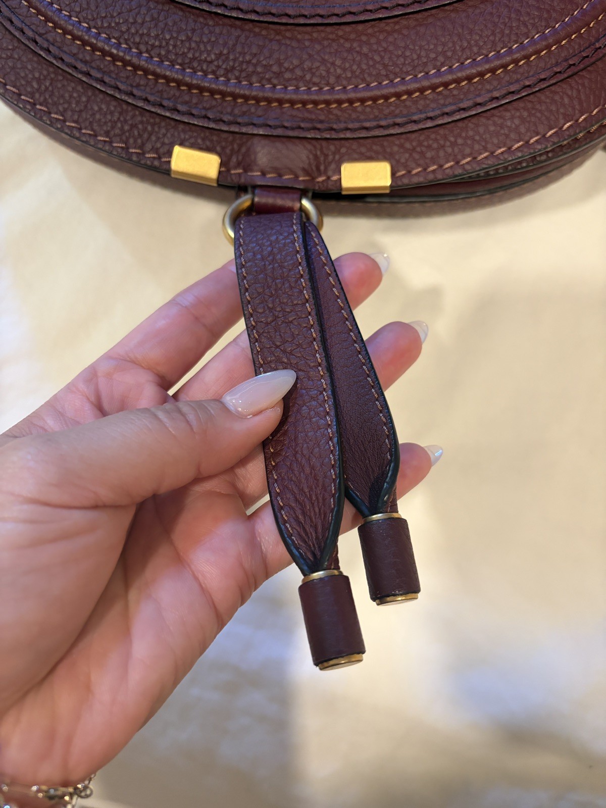 Chloé Medium Marcie Grained Leather Saddle Bag / Crossbody Burgundy