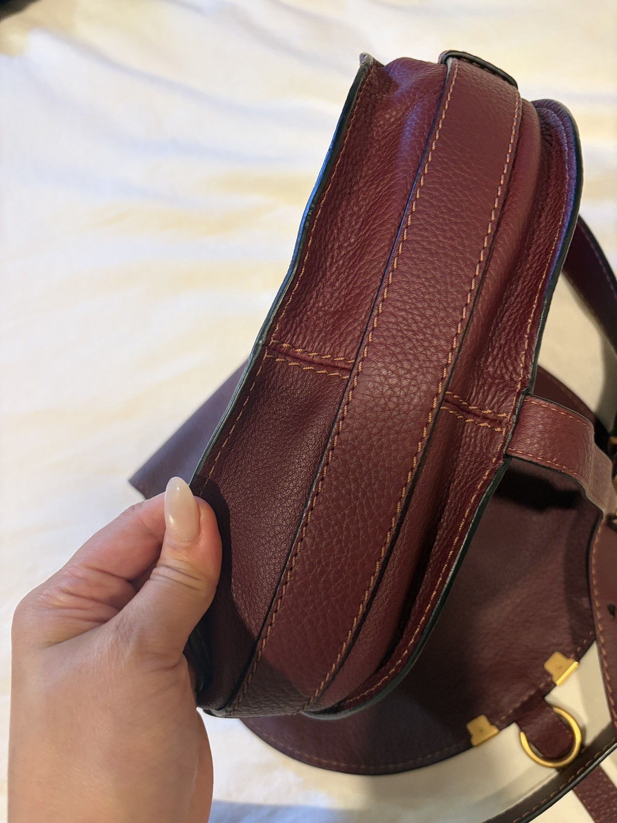 Chloé Medium Marcie Grained Leather Saddle Bag / Crossbody Burgundy