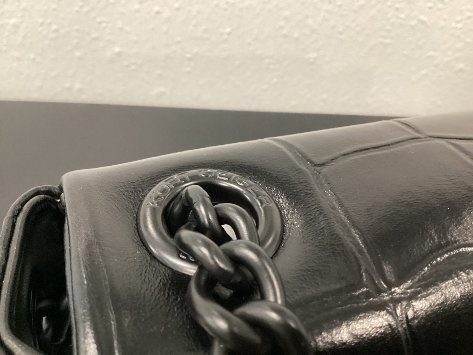 Kurt Geiger Mansion Drench Leather 11″ x 5.5″ x 3″ Black Croc Embossed Crossbody