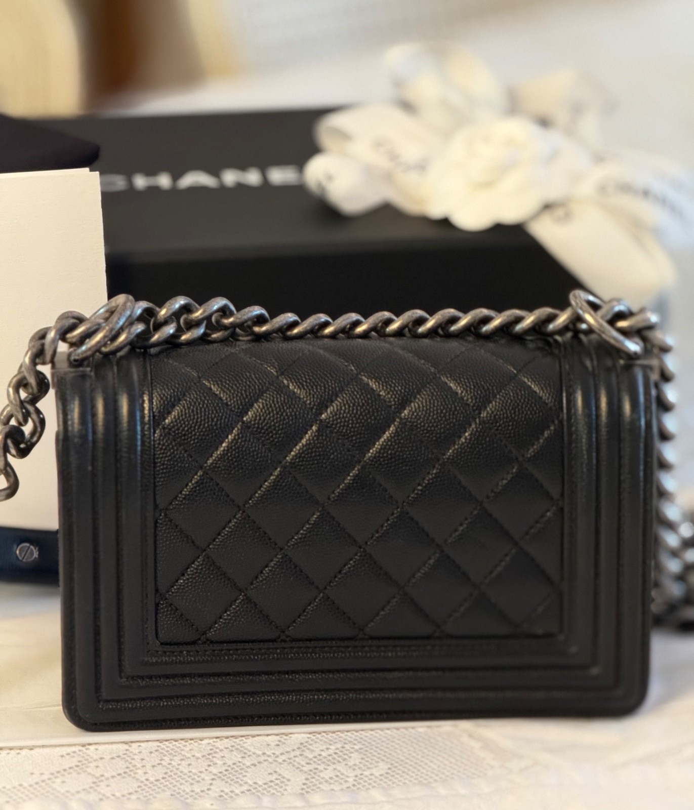 CHANEL Small Le Boy Caviar Quilted Leather Flap Bag Black 2018-2019 Karl