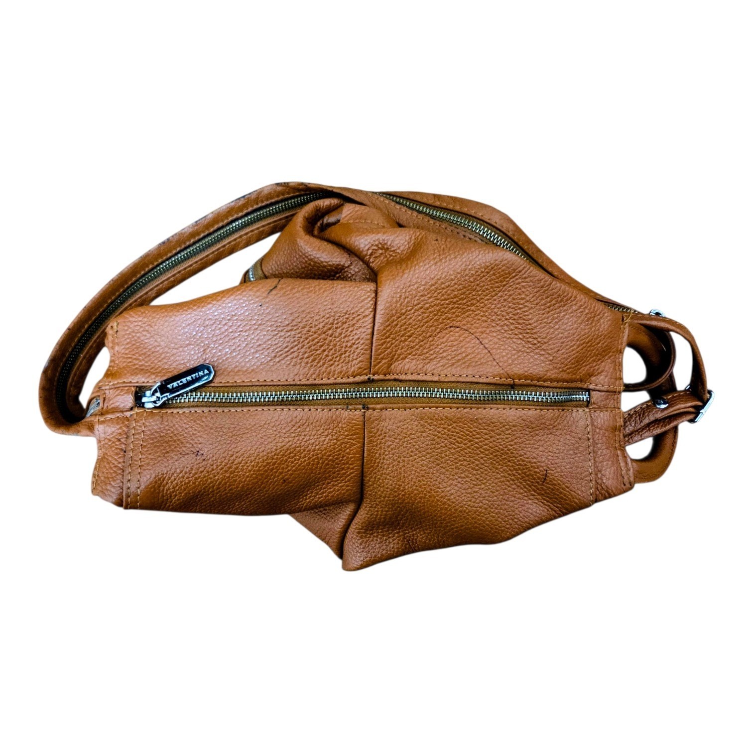 Valentina Italia Leather Backpack Purse Brown Pebbled Convertible Sling Handbag