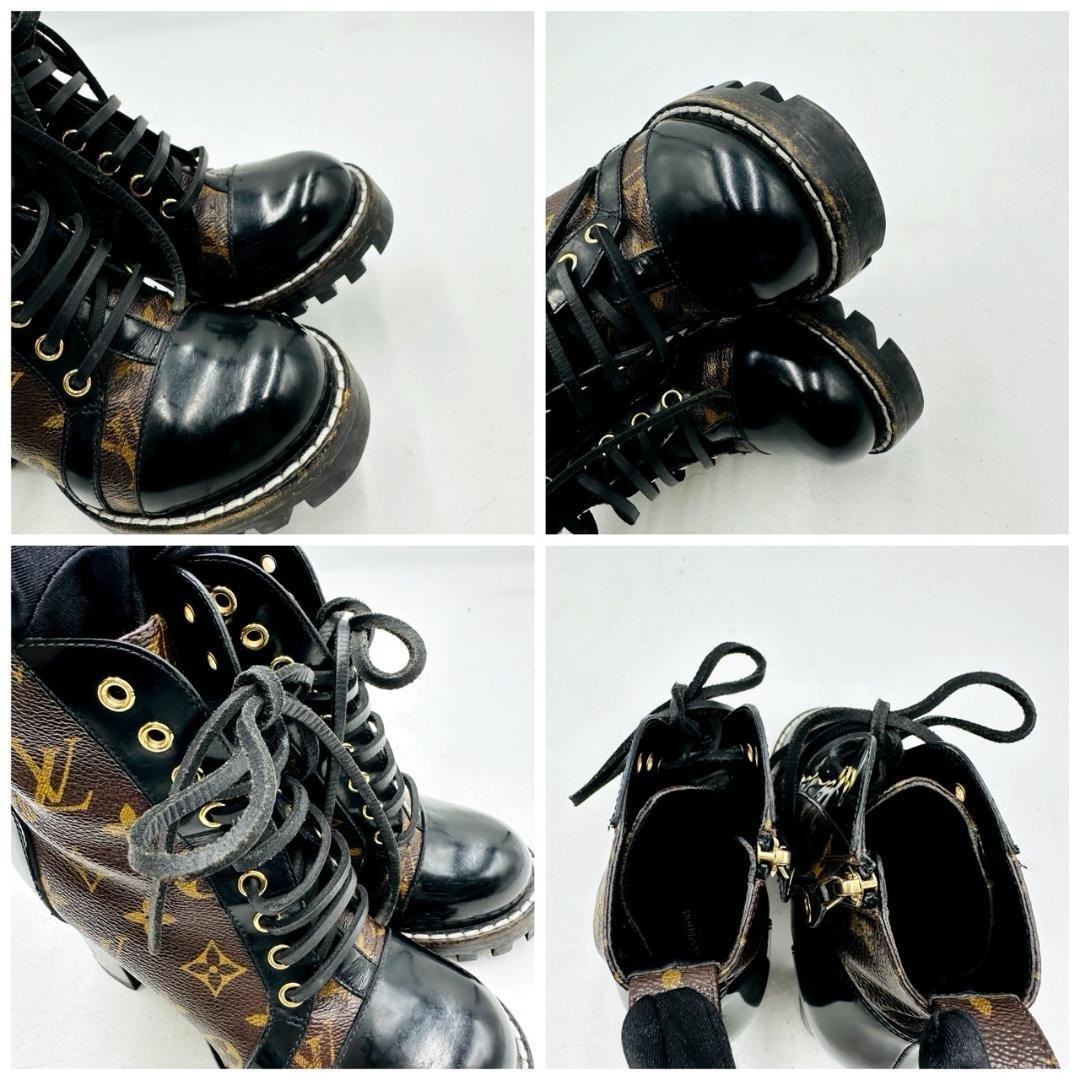 LOUIS VUITTON Monogram Women’s Lace-up Boots Brown Size 35.5 (22.5cm) 064108d