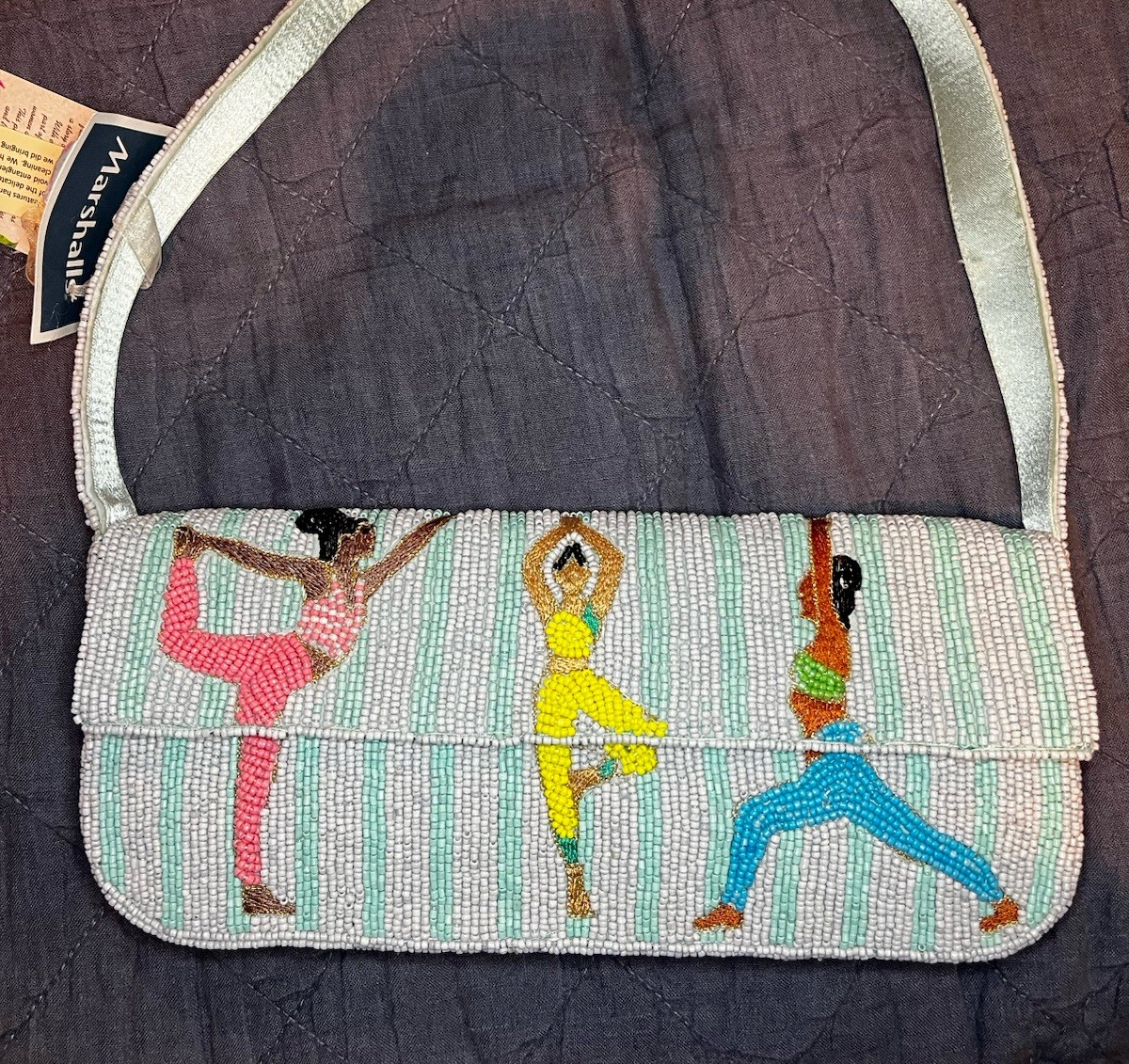VIRAL Blue And White Striped Yoga Namaste Beaded Bag Marshall’s