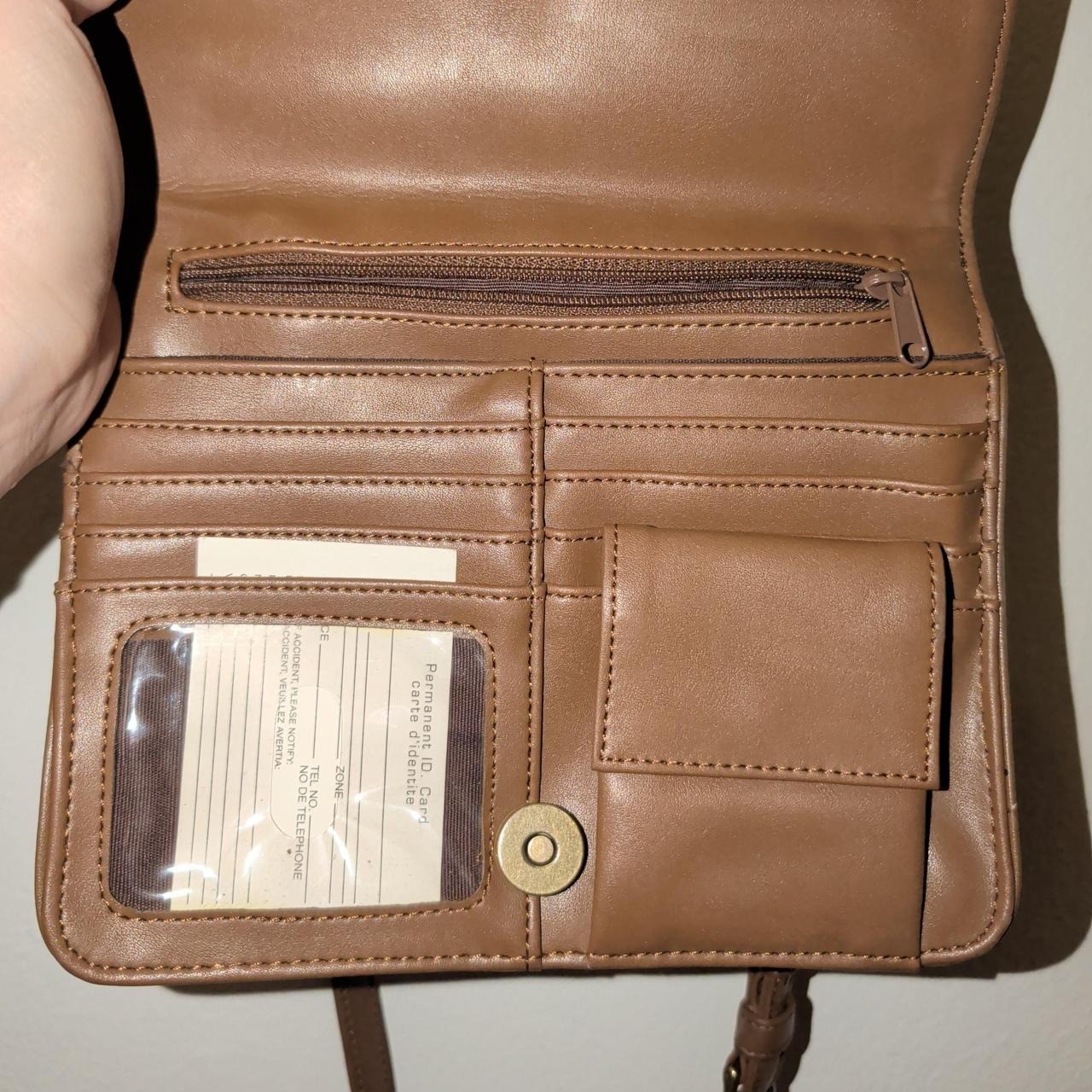 Womens Evan-Picone Brown Leather Crossbody Bag Small Excellent Wallet Clutch