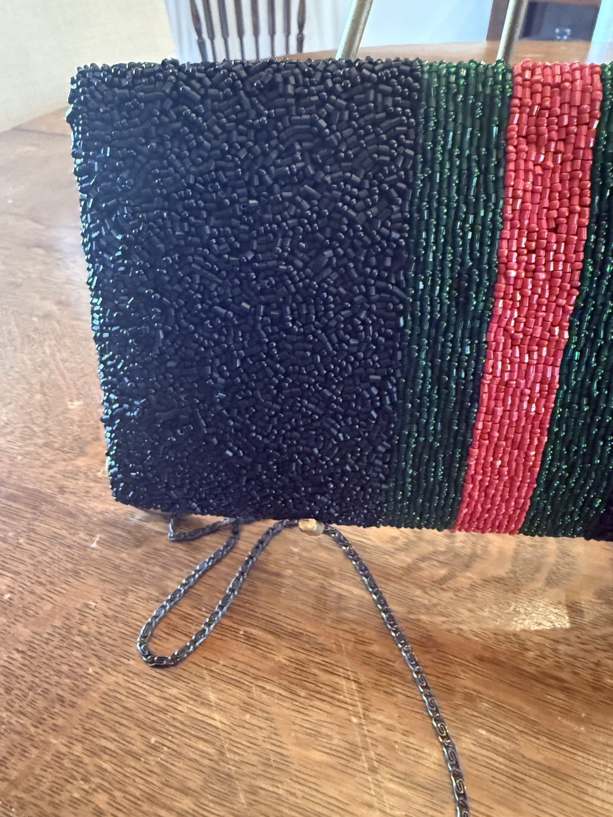 MOYNA Gorgeous Hand Beaded Bee Clutch With Chain Strap Black