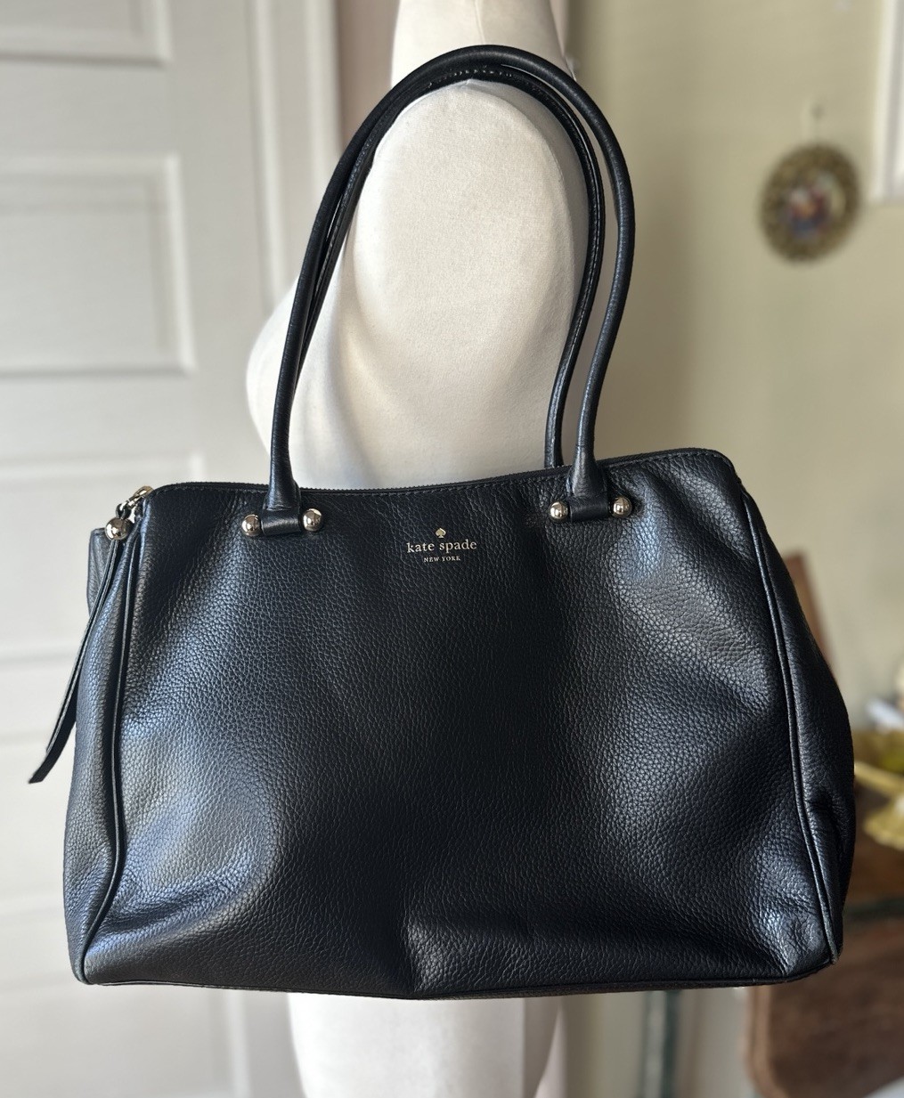 Kate Spade Black Pebbled Leather Charles Street Reis Satchel Bag