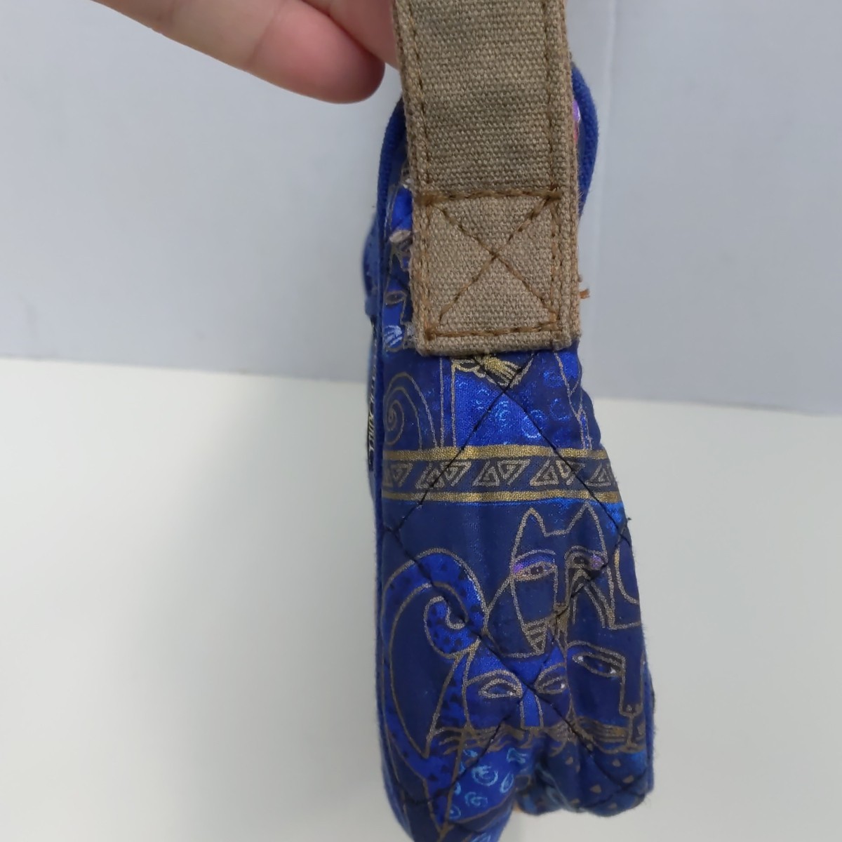 Laurel Burch Cat Print Crossbody Bag Blue Quilted Canvas Adjustable Strap Zip