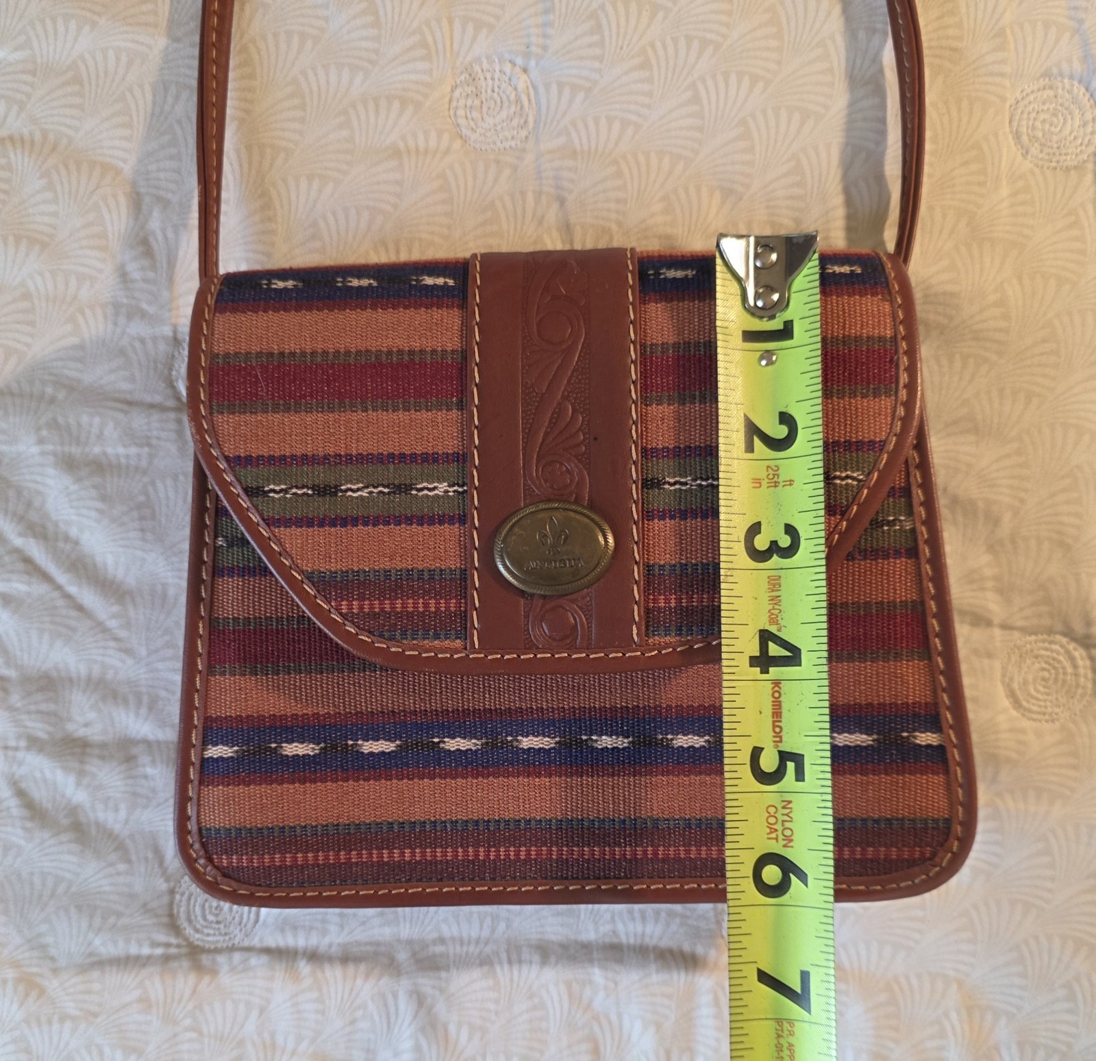 2 Antigua Brand SM Shoulder Bags Canvas & Leather Multicolor & Black Stripe New