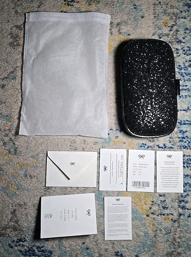 Anya Hindmarch Marano Dancer Black Glitter Clutch 8″ x 4″ x 1.75″ Read**
