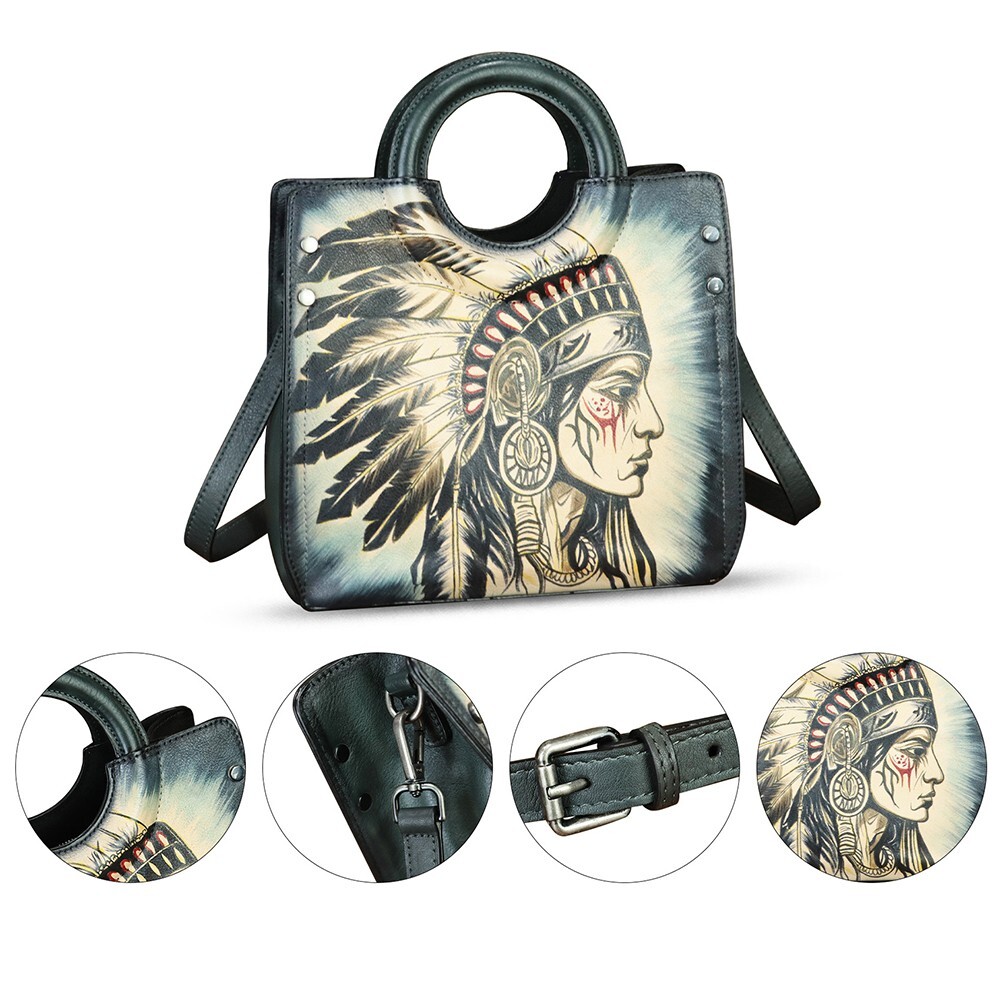 Genuine Leather Purses and Handbags for Women Hand Painted Tote Shoulder Bag