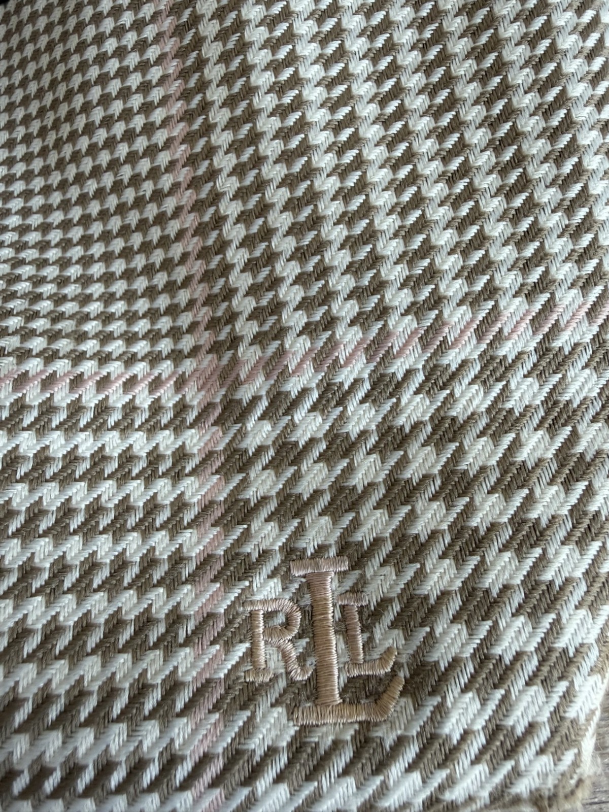 Lauren Ralph Lauren Plaid Houndstooth Tote Shoulder Bag Brown Leather Trim