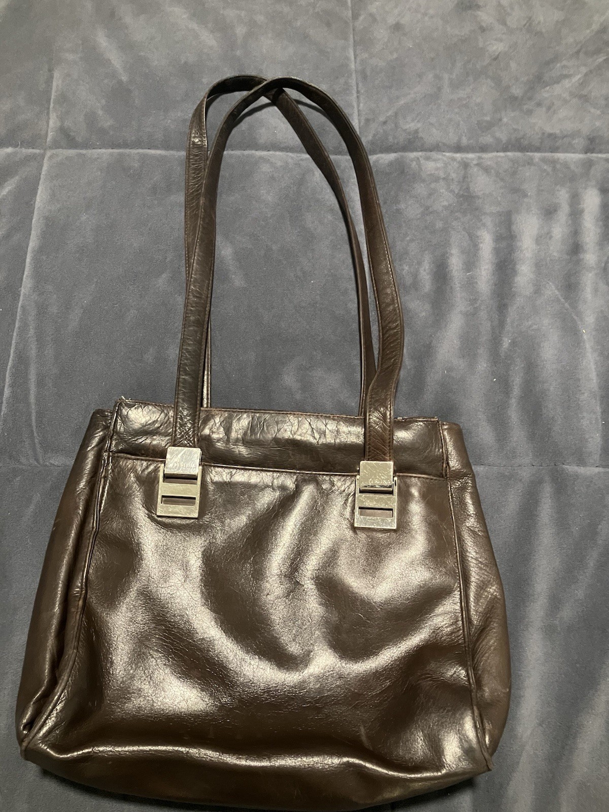 Perlina Brown Medium Shoulder Bag Double Handles Zip, Inner Pockets