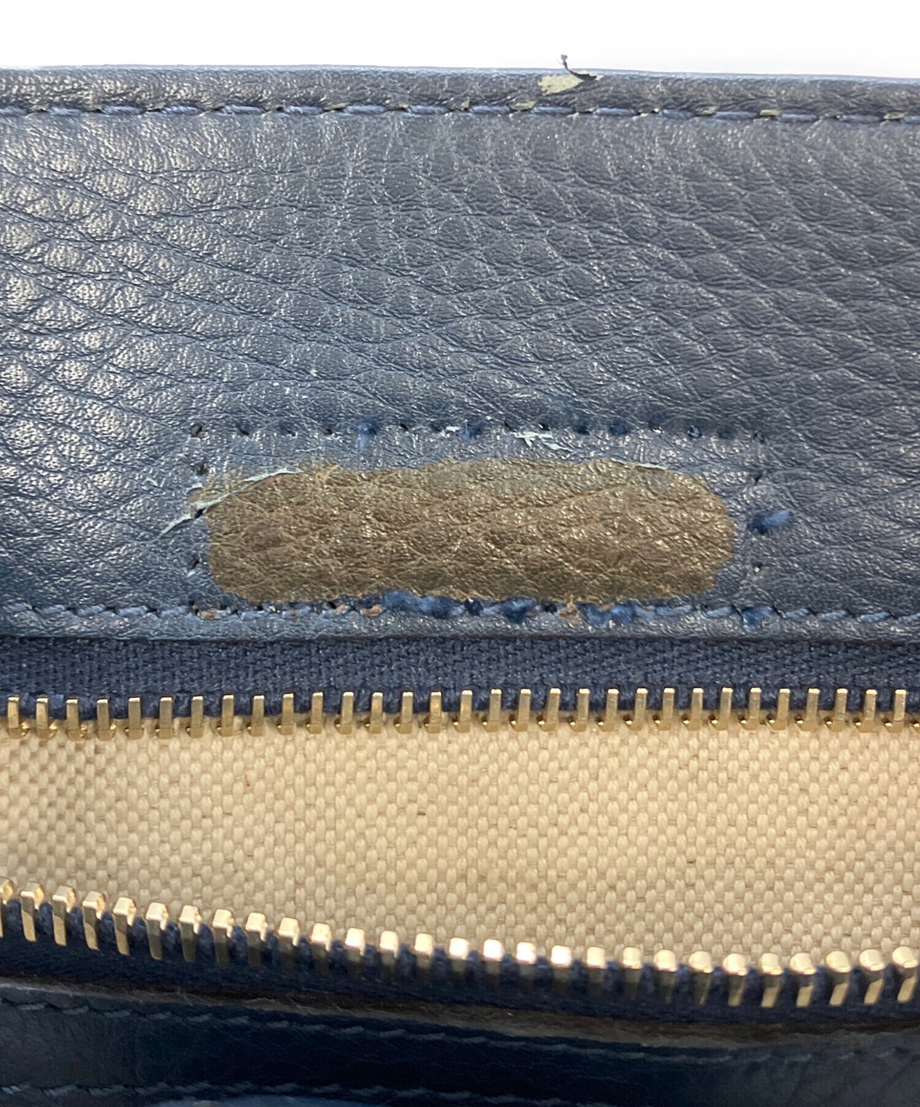 Gucci Bamboo Shopper Small Navy Leather Top Handle Tote Bag Auth