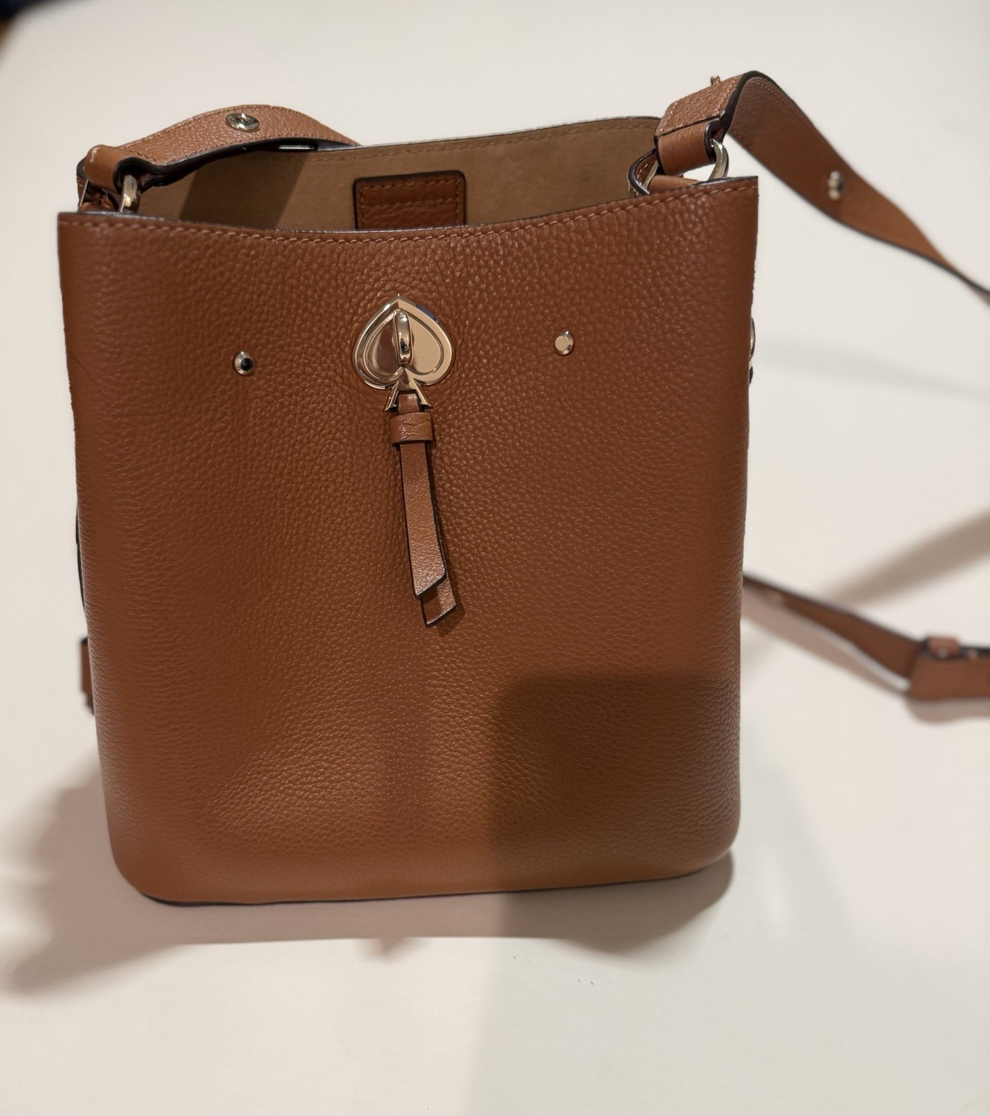 Kate Spade Marti Large Pebbled Leather Bucket Bag Color Warm Gingerbread Brown
