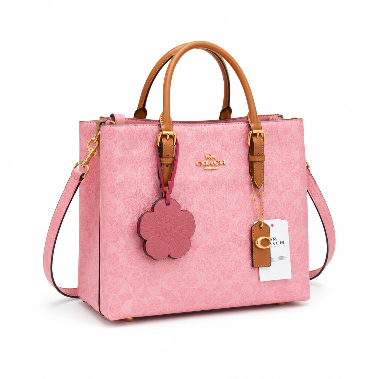 Coach CER24 Mollie Tote Bag 25 In Signature Canvas With Charms Powder Pink New