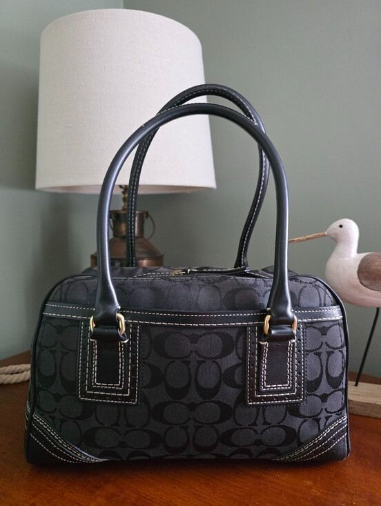 Coach 10532 Hamptons Signature Satchel Black Jacquard Leather Bag Y2K