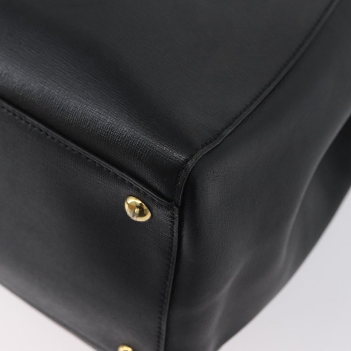 FENDI 2JOURS Hand Bag Leather 2way Black Gold Auth gh1916