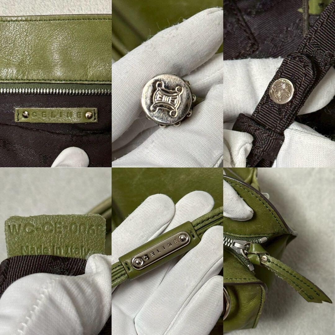 CELINE Handbag Leather Olive Green Vintage Authentic From Japan