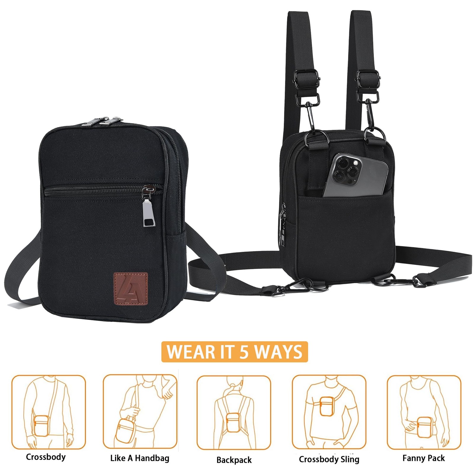 Small Crossbody Bags with 2-Way Zip and Multiple Shoulder Strap,Waist Bag for…