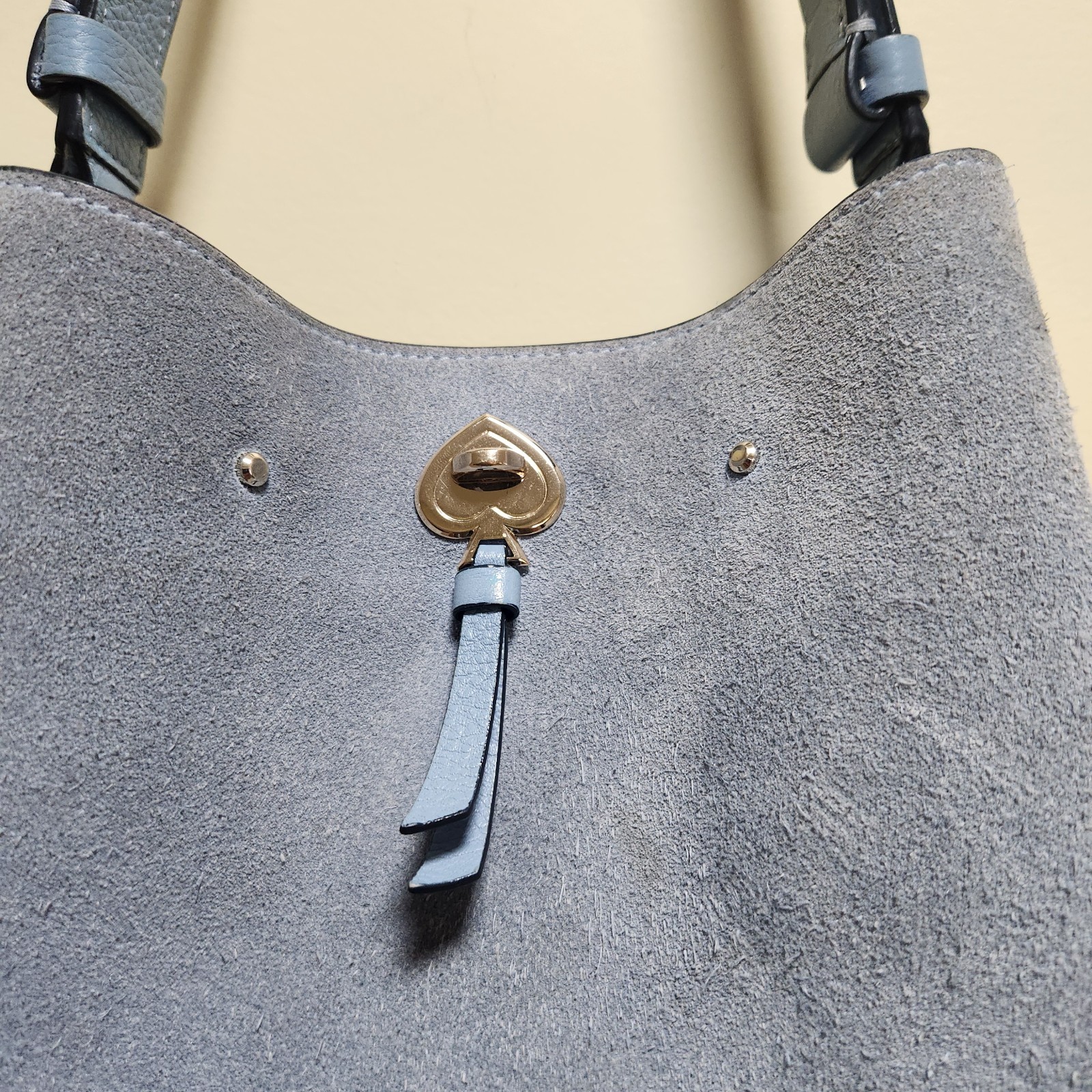 Kate Spade Marti Suede Large Bucket Bag Shoulder Bag Crossbody Dusty Blue