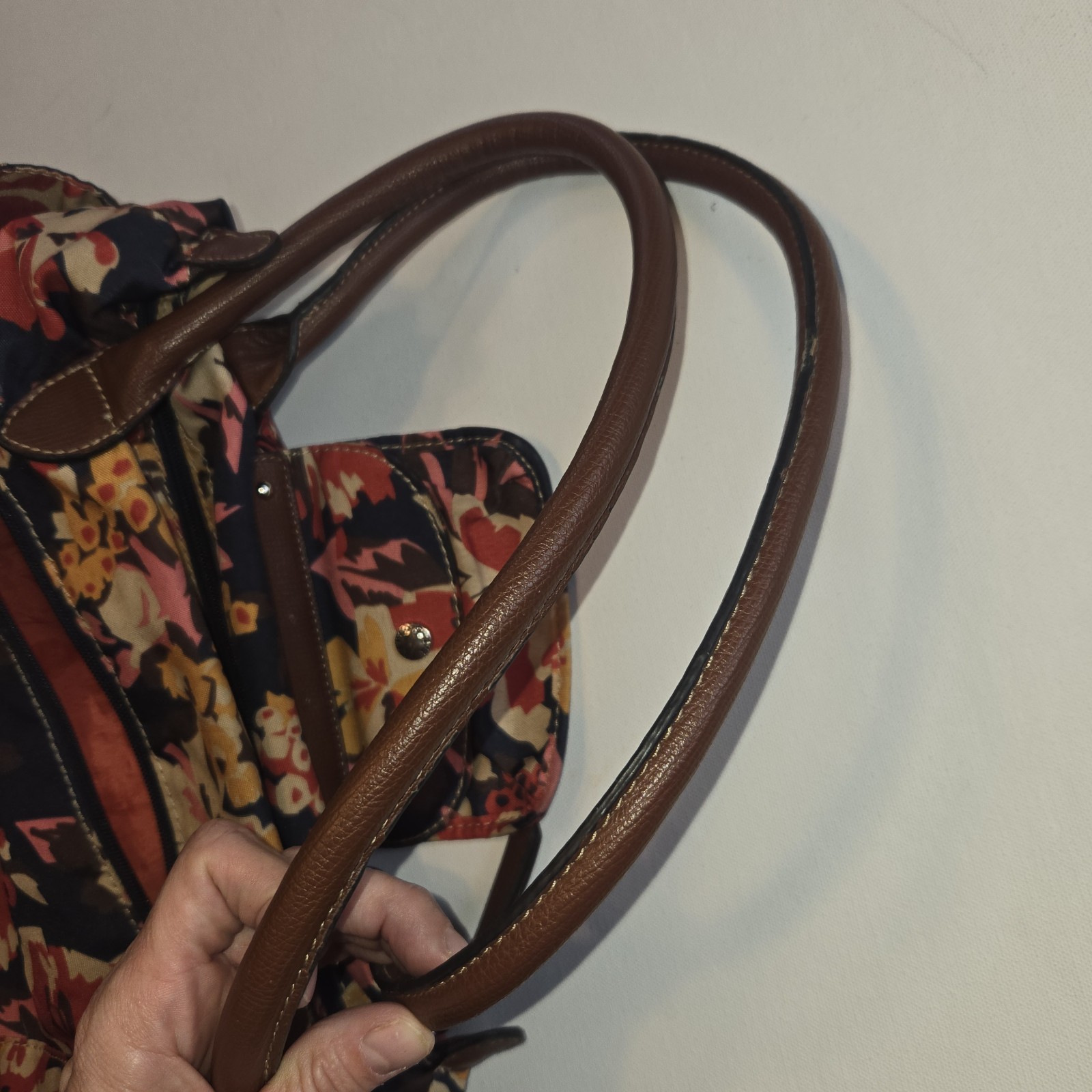 Franco Sarto Floral Fall Multicolor Zippered Purse Faux Leather Handles Pockets