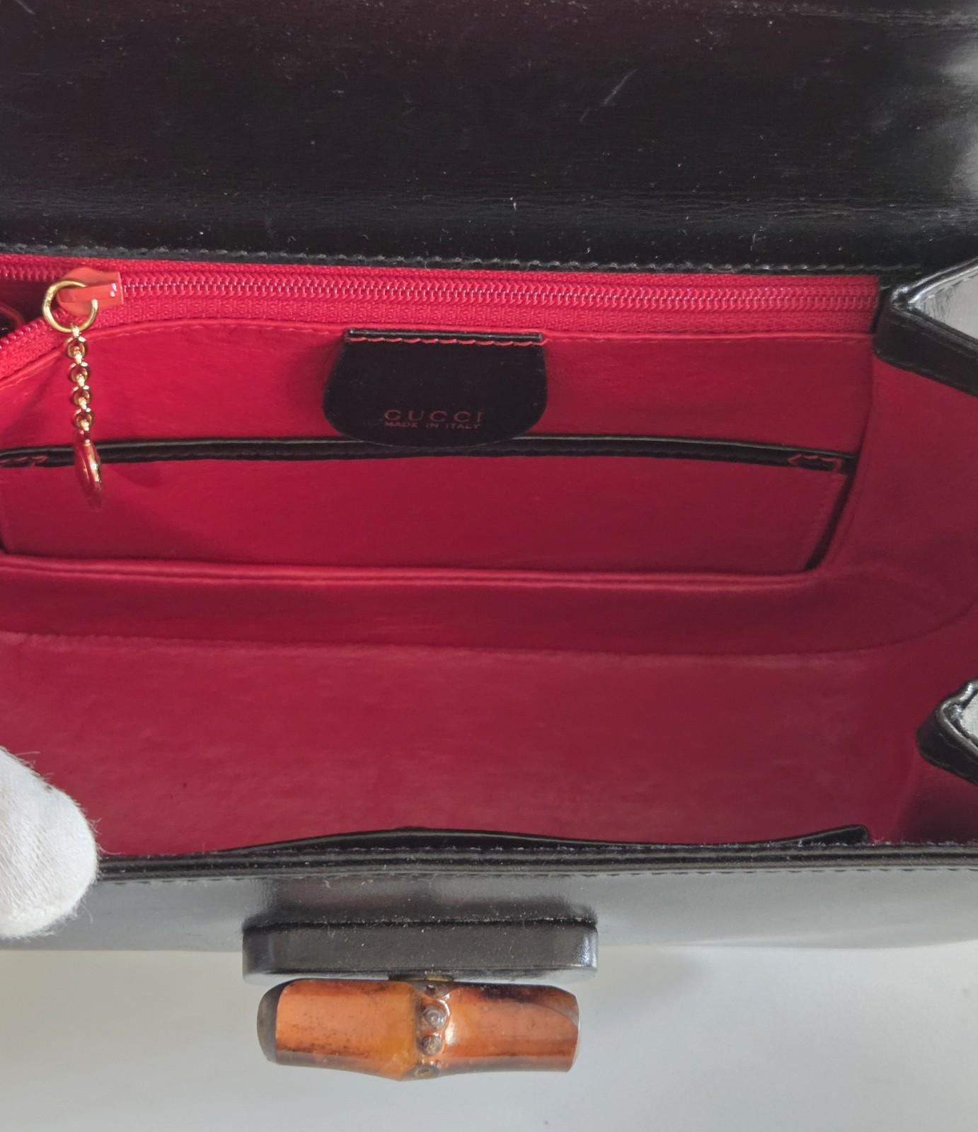 GUCCI Bamboo Turn Lock Closure Black Leather Bag +Dust Bag Made In Italy 🇮🇹