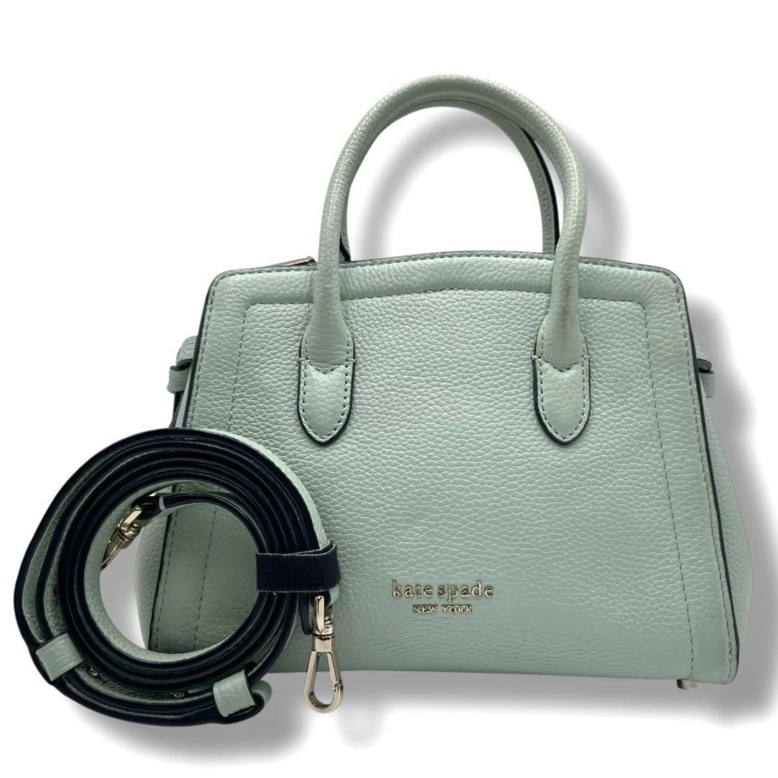 Kate Spade Knott Mini Satchel Crossbody Bag Mint Green Pebbled Leather 2Way EUC