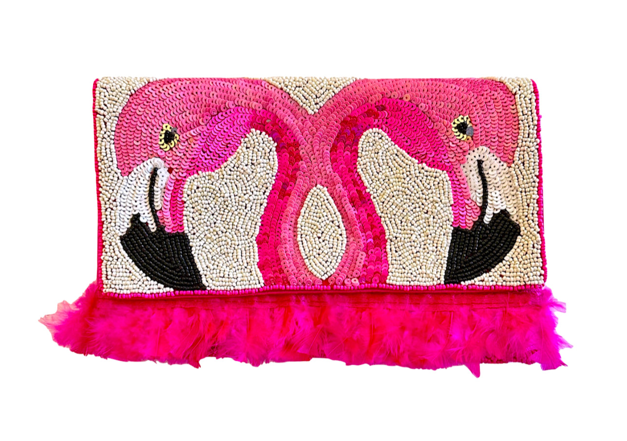 Lily Posh Beaded Pink Flamingo Crossbody Clutch Bag, Summer Beach Tropical 3