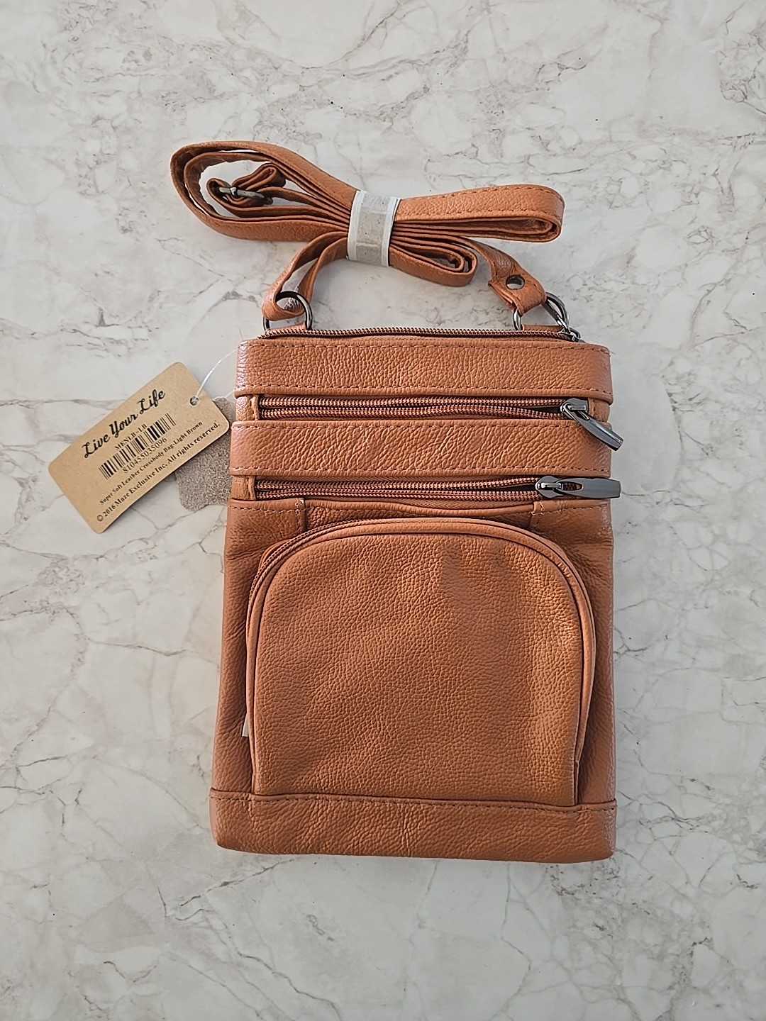 NWT Maze Crossbody Light Brown Genuine Leather Shoulder Bag Strap 8in x 11in