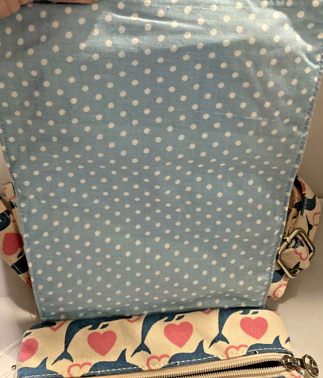 Bungalow 360 Crossbody Purse Shoulder Bag Blue Dolphin Pink Heart Canvas NWT