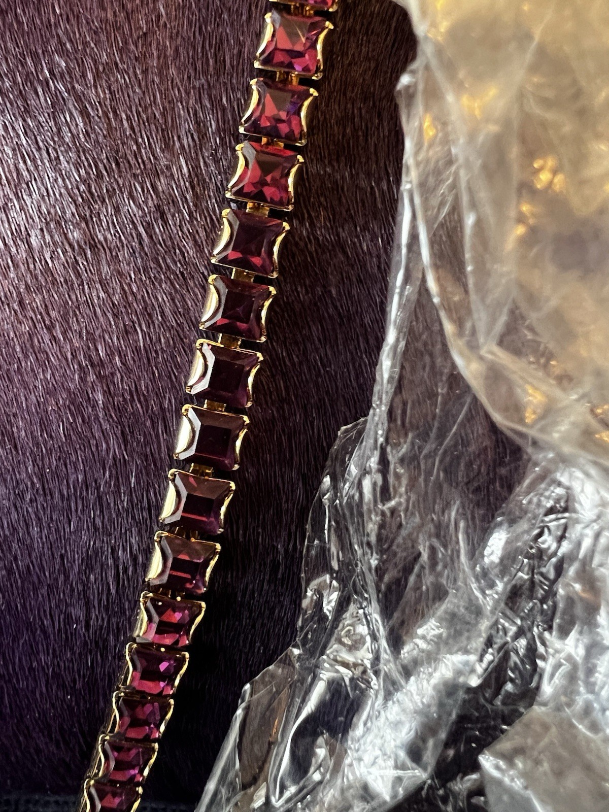 Swarovski Purple Busy Evening Bag Crystal Strap Gold Tone Magnetic Clutch