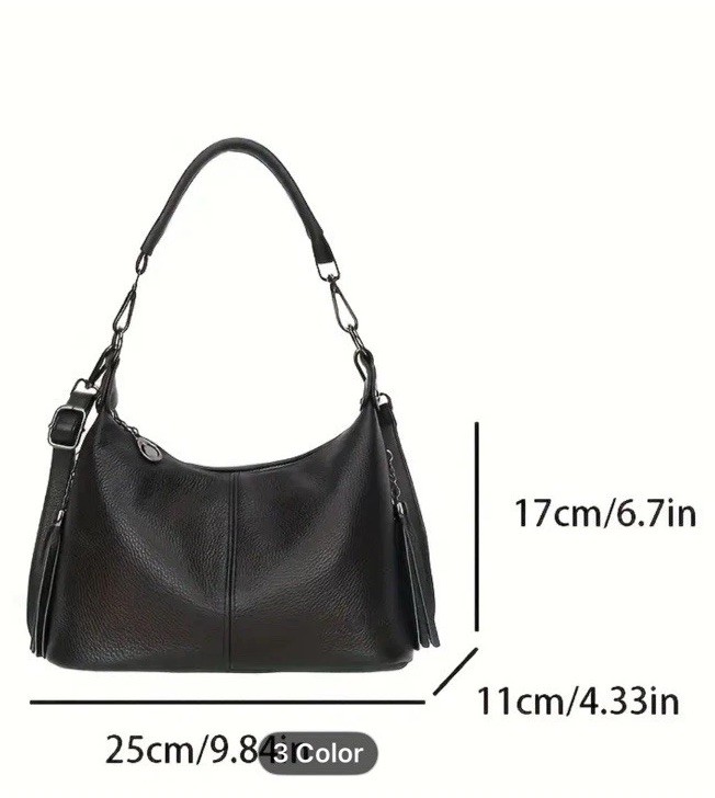 Black Genuine Leather Shoulder Crossbody Handbag