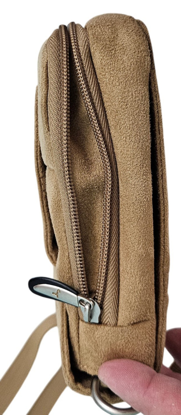 Travelon Crossbody Bag Travel Organizer Microsuede Passport Wallet Mirror Tan