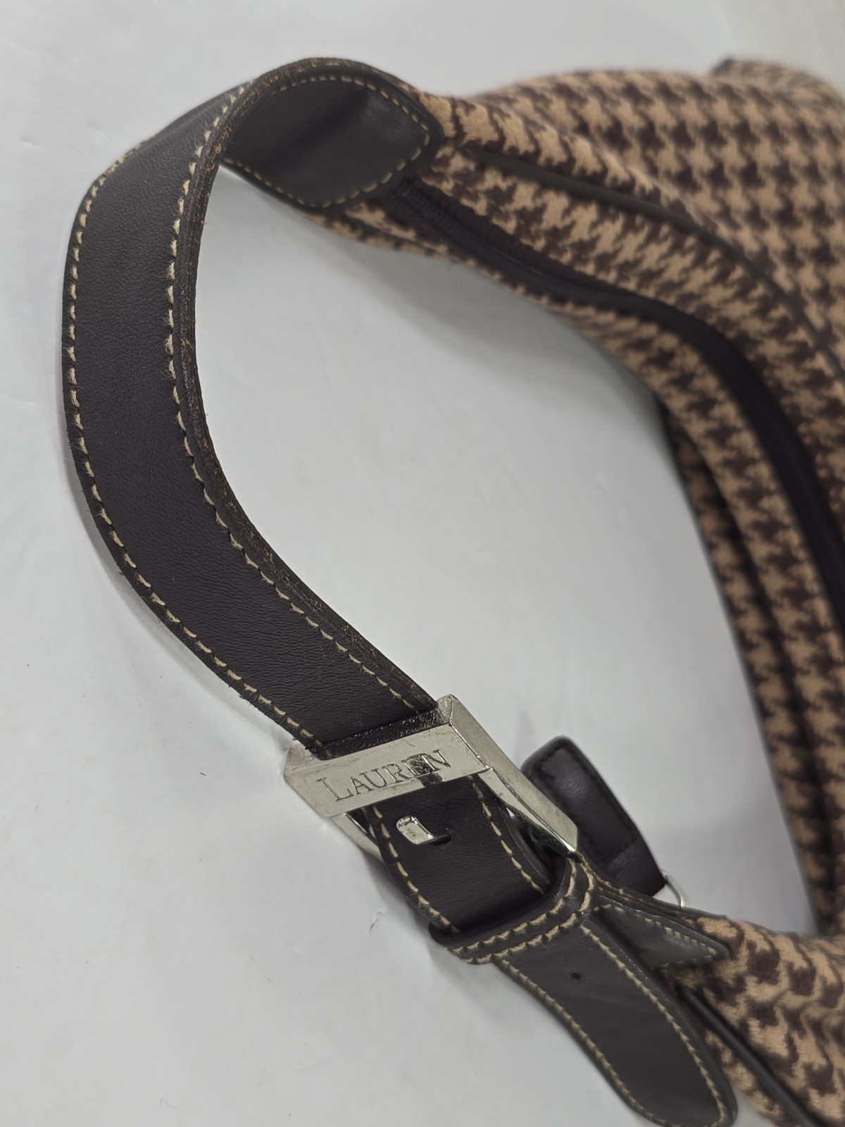 Lauren Ralph Lauren Brown Houndstooth Shoulder Bag Wool Blend Made in Korea Y2K.