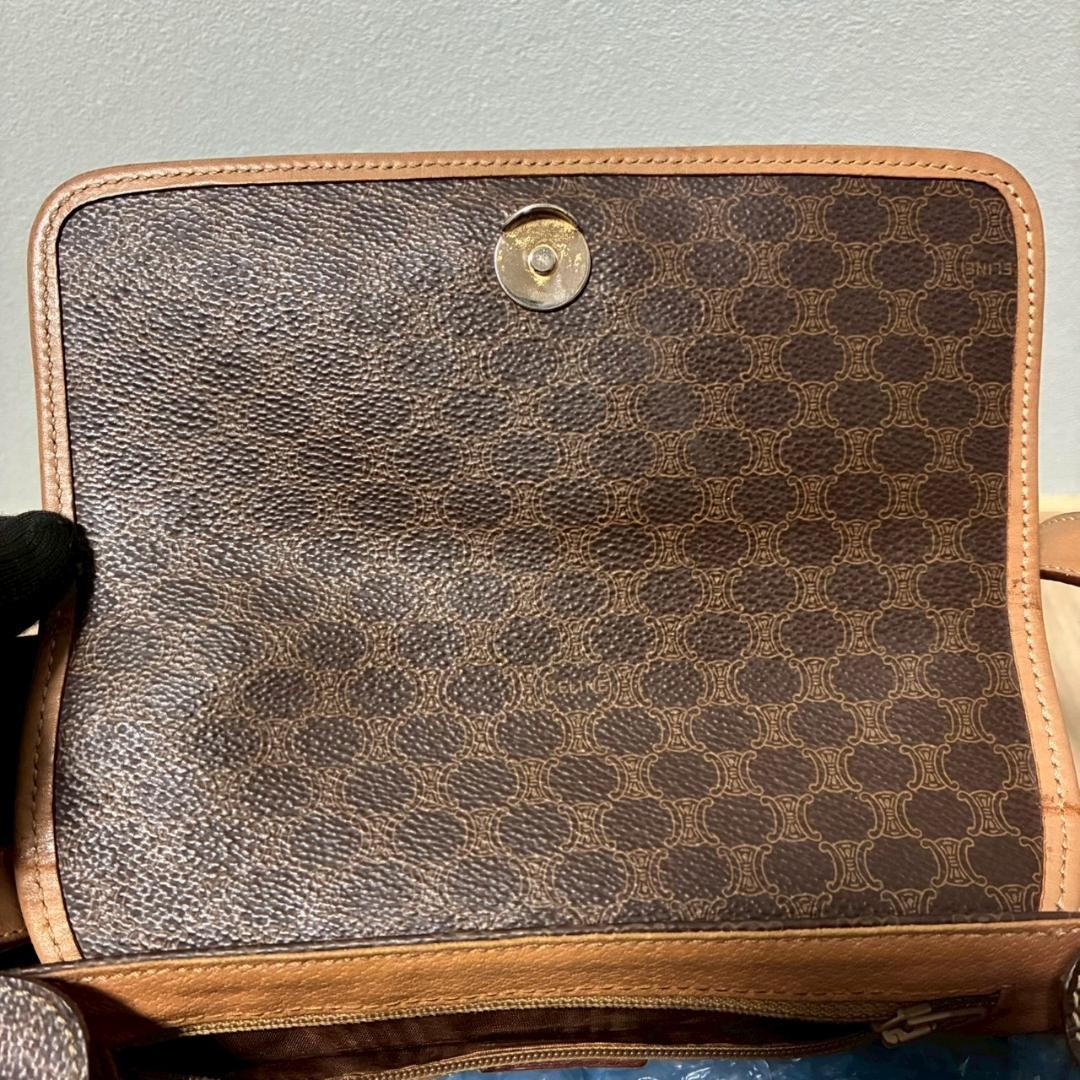 CELINE Macadam Brown Canvas Mini Shoulder Bag Missing Hardware Auth From Japan