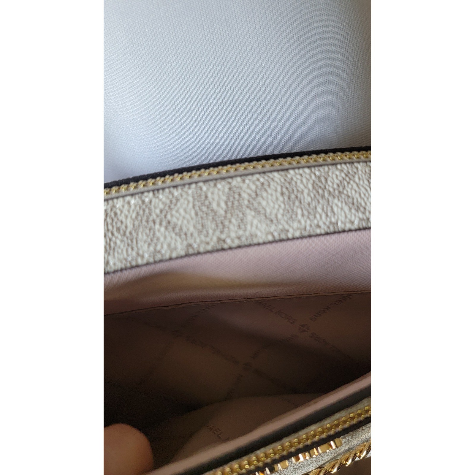 Michael Kors Jet Set Large Zip Chain Crossbody Bag Vanilla Powder Blush Logo