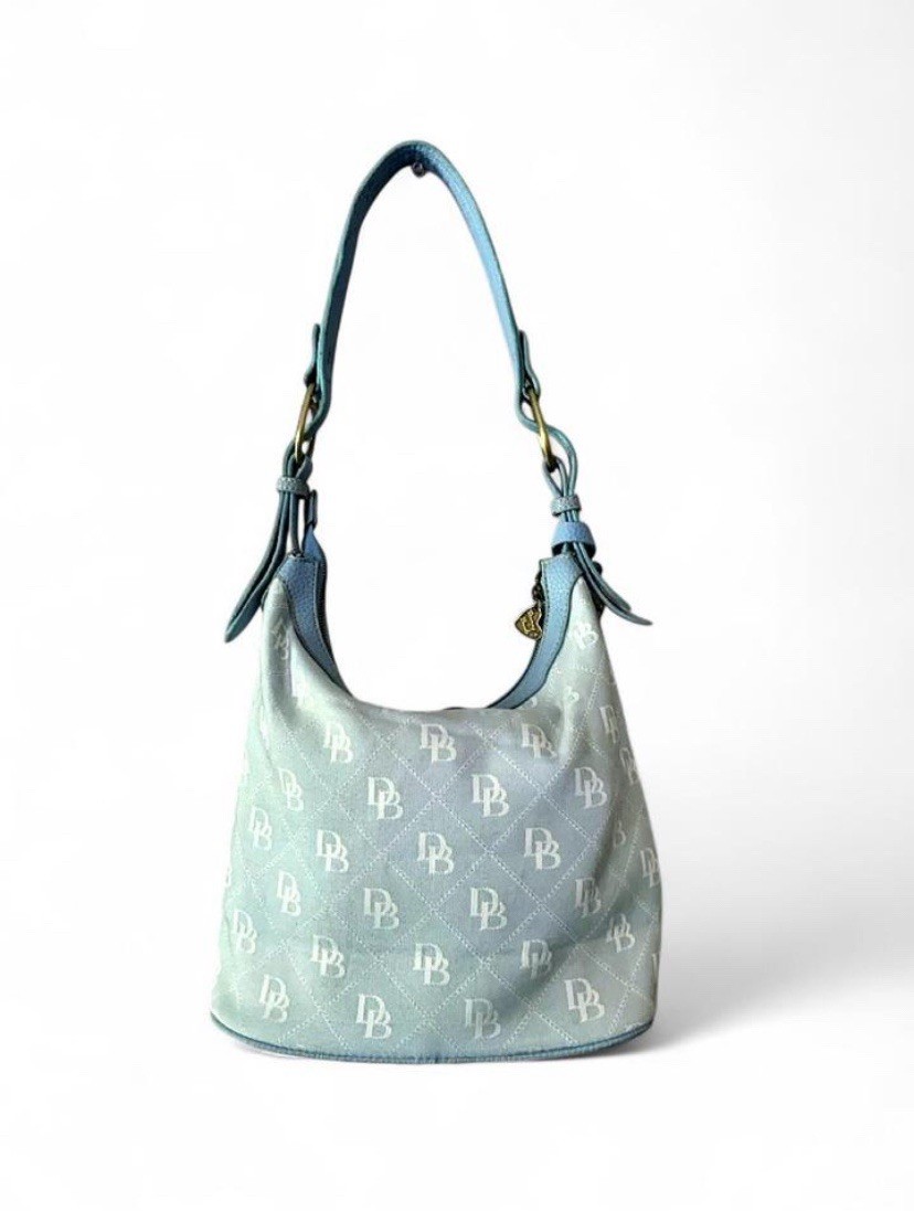 Vintage Y2K Dooney & Bourke Baby Blue Monogram Hobo Bag Duck Charm Shoulder Bag
