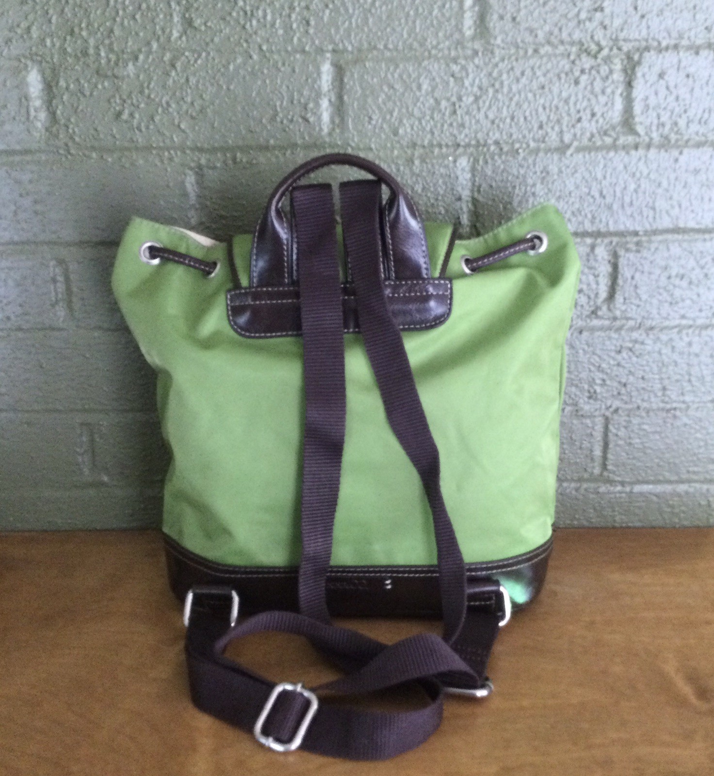 Vintage Nine & Co. Lime Green And Brown Medium Backpack
