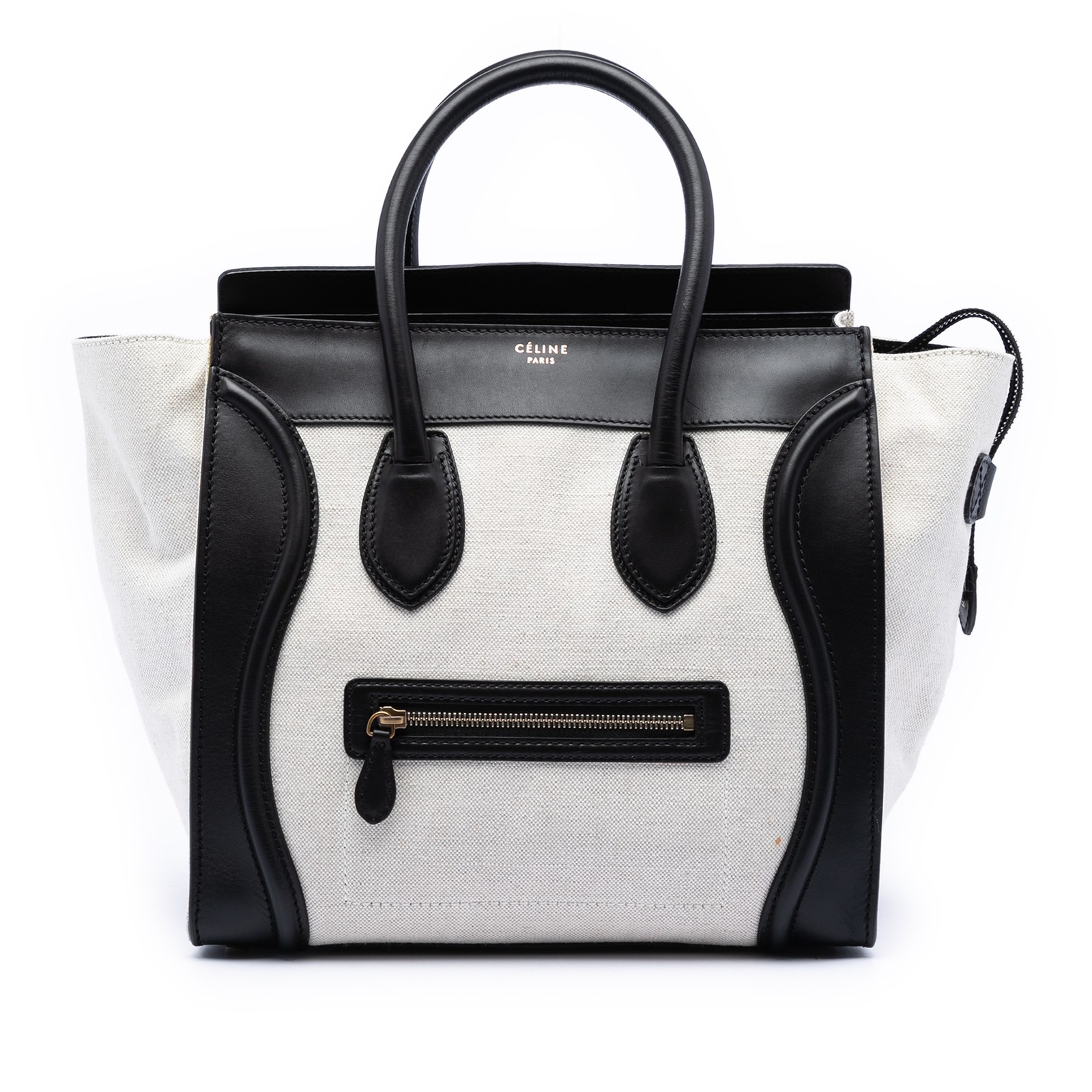 Celine Mini Bicolor Canvas and Leather Luggage Tote Pre-Loved Light Beige