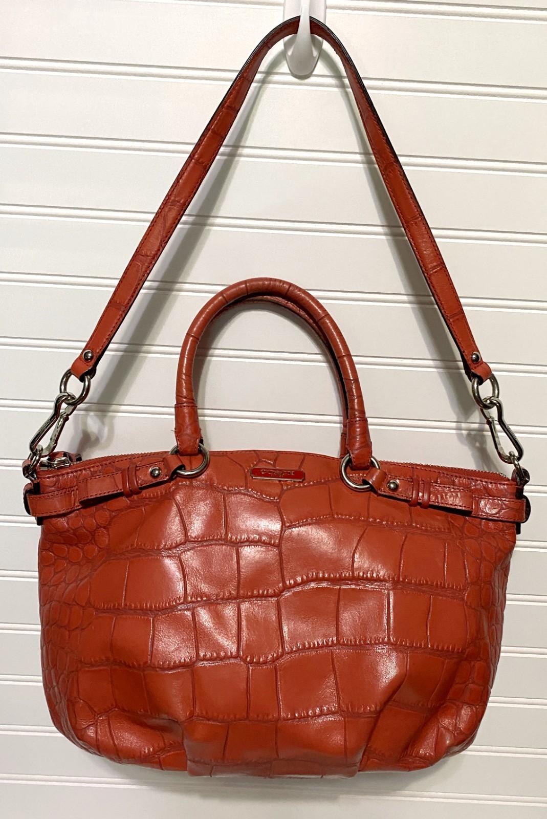 Coach Pink Maddison Sofia Croc Embossed Leather Satchel Shoulder Bag Purse Tote