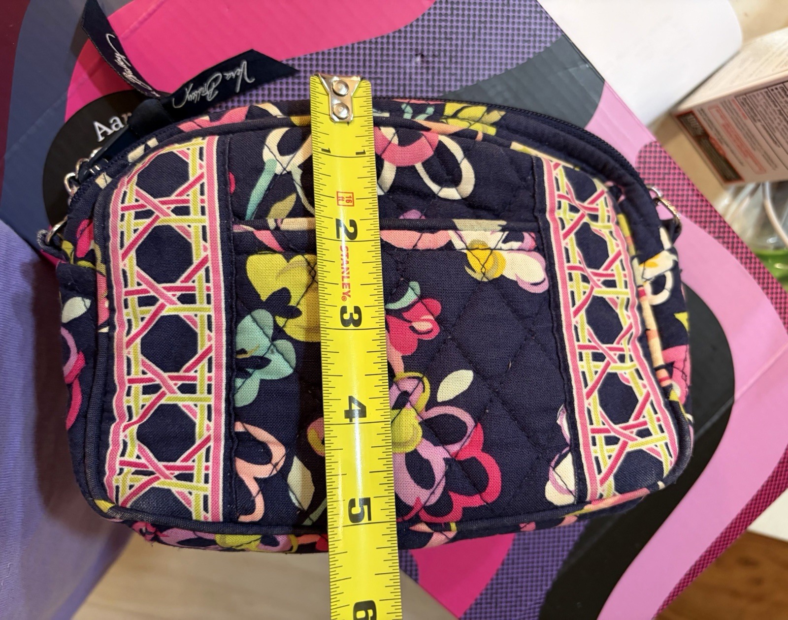 Quilted Vera Bradley Mini Chain Crossbody Bag Retired “Ribbons” Print