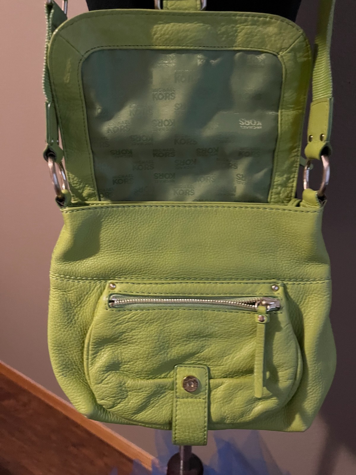 Michael Kors Green Leather Crossbody Shoulder Bag Purse Adjustable Strap