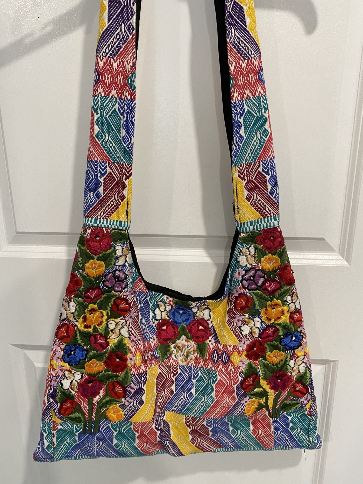 Huipil Guatemalan Tote Bag Crossbody 18x14x3 inches Floral Roses Colorful