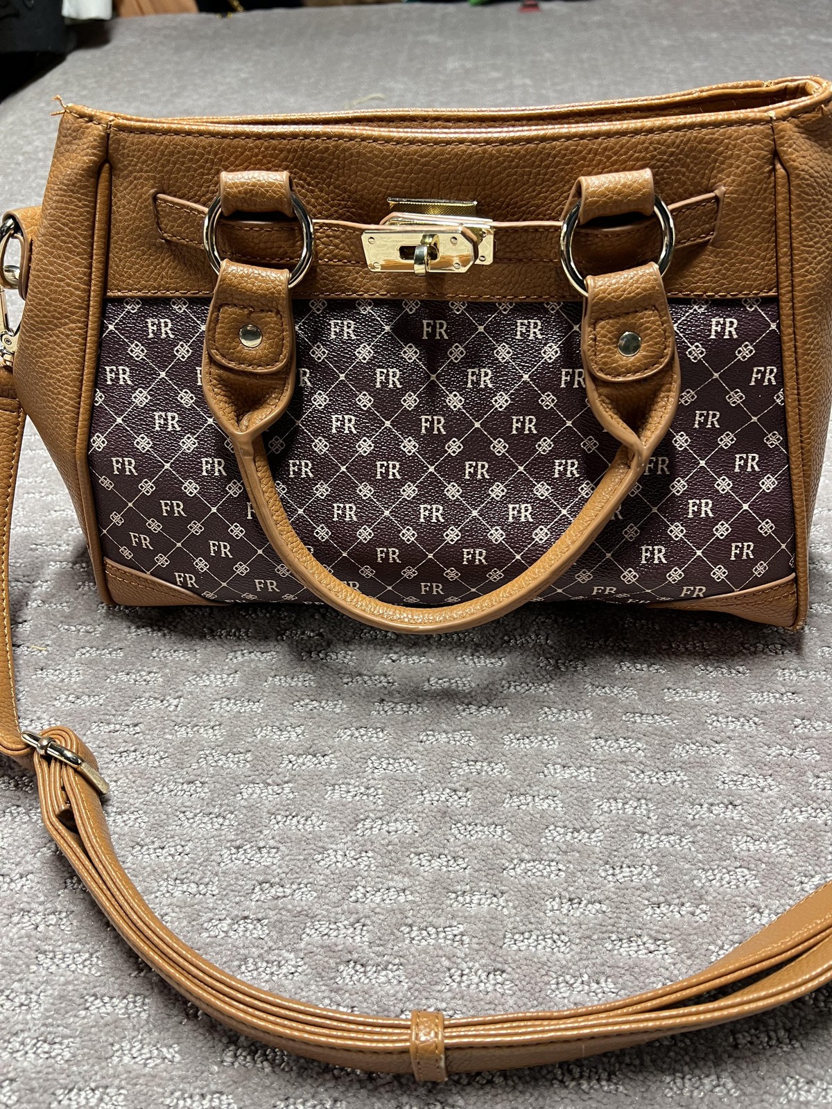 Danbury Mint Satchel Bag Womens Brown Tan FR Monogram Crossbody Top Handle Feet