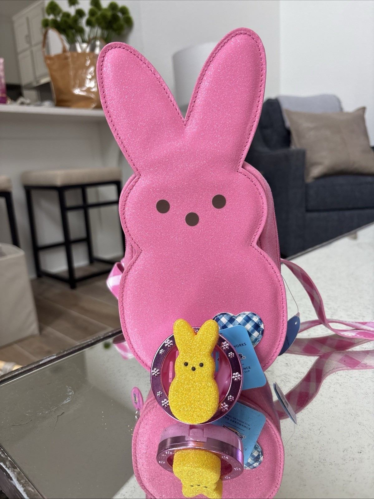 PEEPS Pink Sparkle Backpack Blue Heart Bath & Body Works with Peeps Car Vent