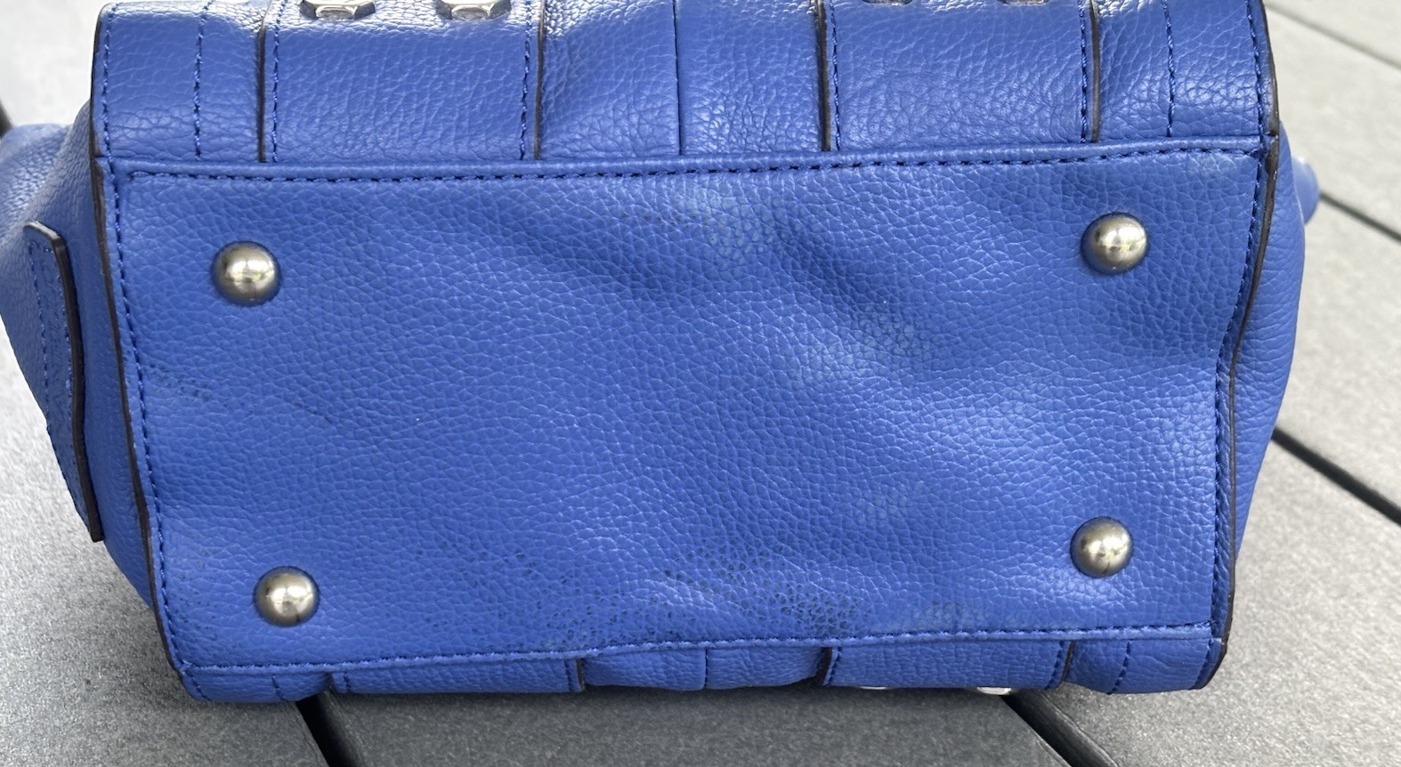 Tignanello lapis Blue Pebbled Leather Satchel Card Slots Bag Tassel Key Ring
